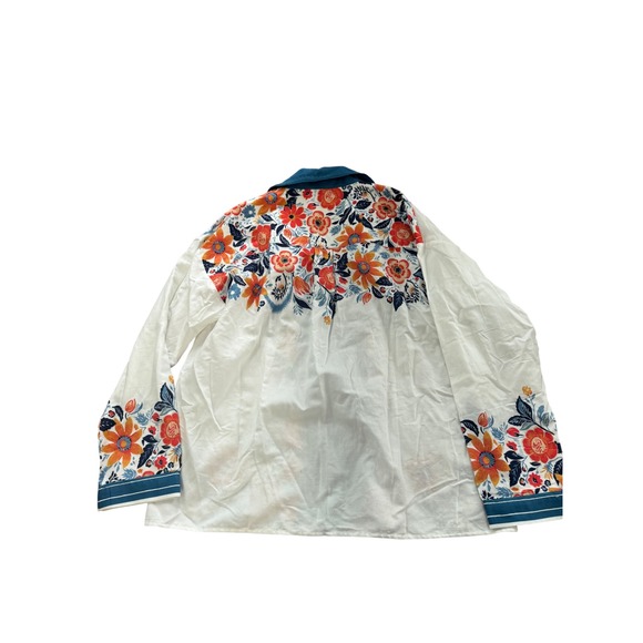 Anthropologie Real Fun Wow Floral Top White Large Boho Cottagecore - Picture 2 of 5